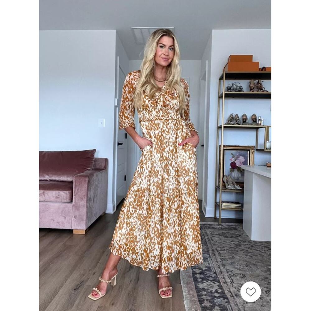 Anthropologie Odetta Ruffled V Neck Maxi Dress Small Honey Orange Boho Cottage - Picture 13 of 13